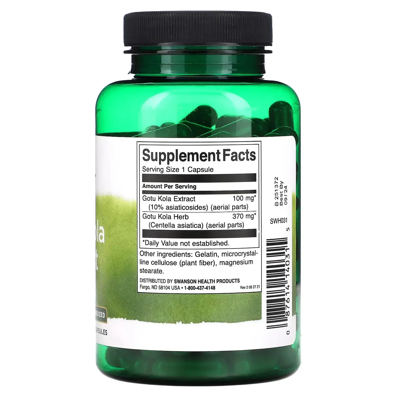 Готу кола екстракт 470 мг 120 капсул для мозкового кровообігу пам'яті судин Swanson США Готу кола екстракт 470 мг 120 капсул для мозкового кровообігу пам'яті судин Swanson США - Зображення 2
