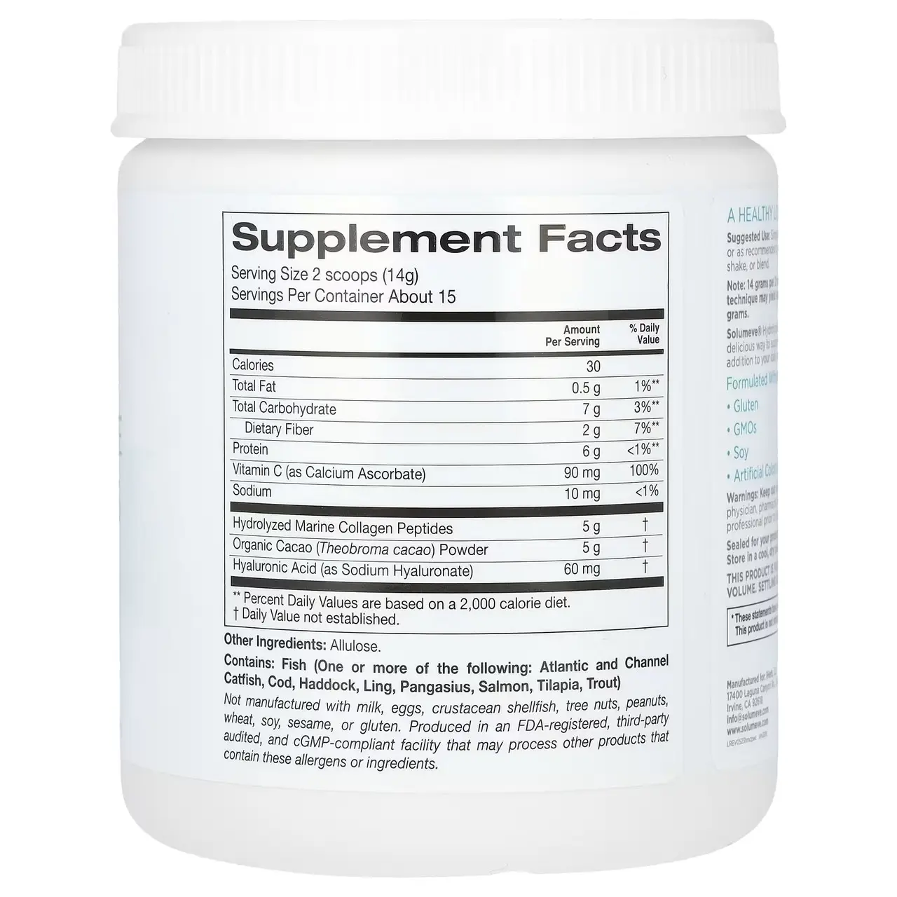 Морський колаген із гіалуроновою кислотою та вітаміном C, смак какао, 206 г для шкіри волосся нігтів Solumeve USA Морський колаген із гіалуроновою кислотою та вітаміном C, смак какао, 206 г для шкіри волосся нігтів Solumeve USA - Зображення 2