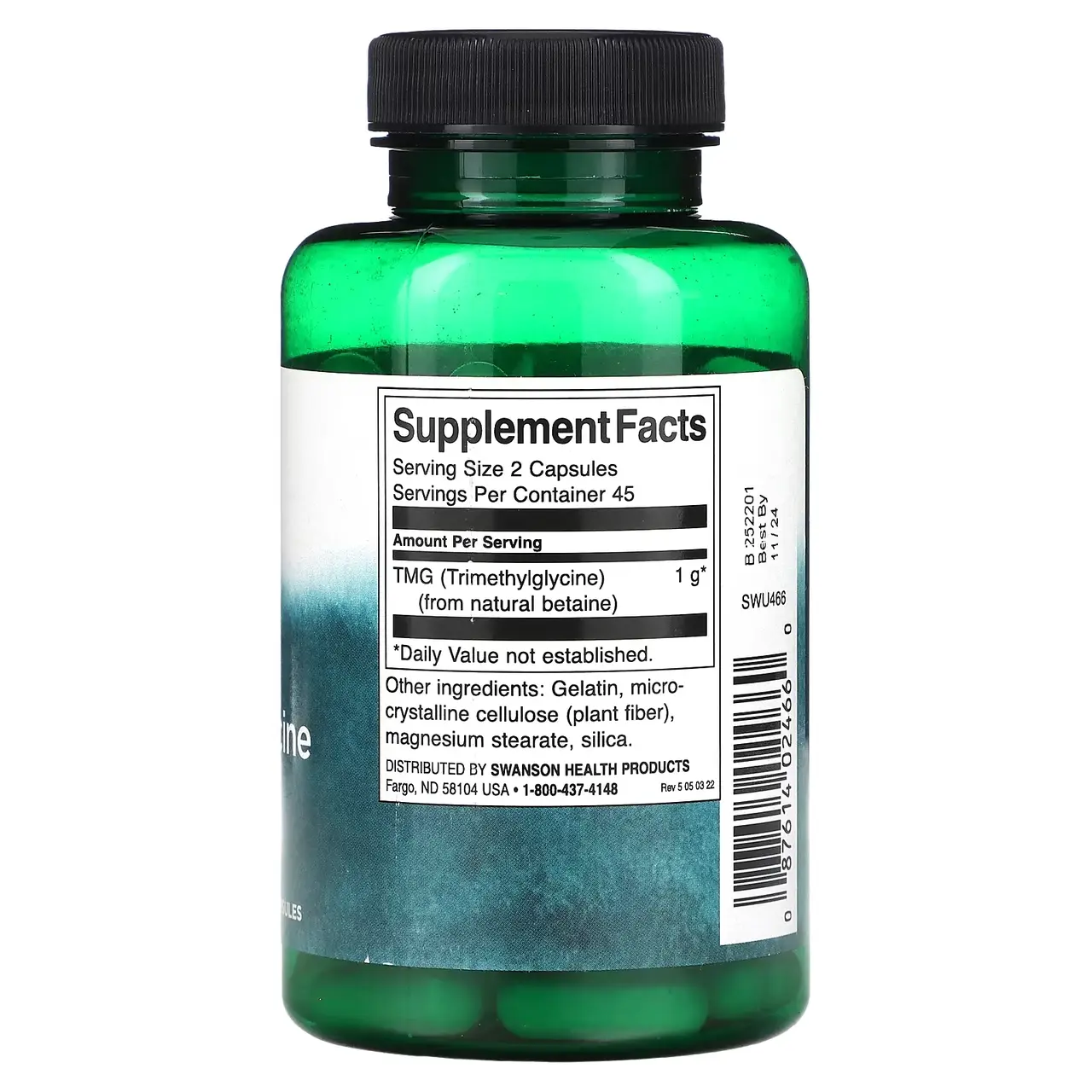 TMG (ТМГ) Триметилгліцин 500 мг 90 капсул для мозку, контроль гомоцистеїну, гепатопротектор Swanson США TMG (ТМГ) Триметилгліцин 500 мг 90 капсул для мозку, контроль гомоцистеїну, гепатопротектор Swanson США - Зображення 2